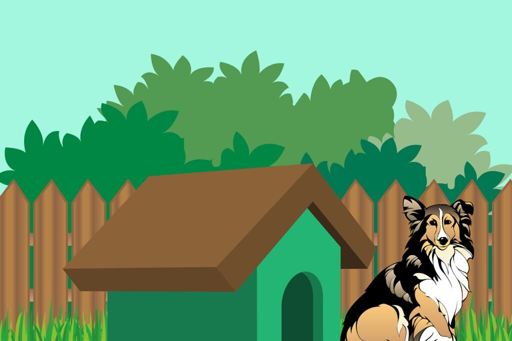 dog, dog house, garden